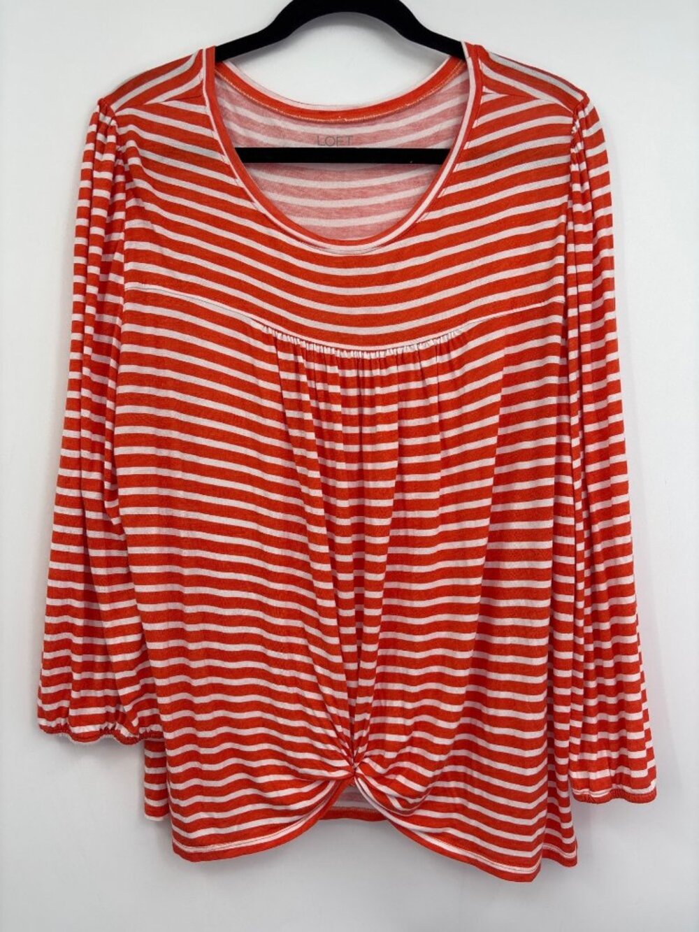 Loft Outlet Striped Top With Twist Knot Detail Hem Orange White Size XL